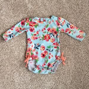 RuffleButts Floral Bloom Long Sleeve One Piece Swimsuit/Rashguard Size 3-6 month